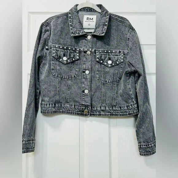 NWOT Rebecca Minkoff Studded Light Black Wash Denim Jean Jacket Women’s Sz L - Picture 9 of 16